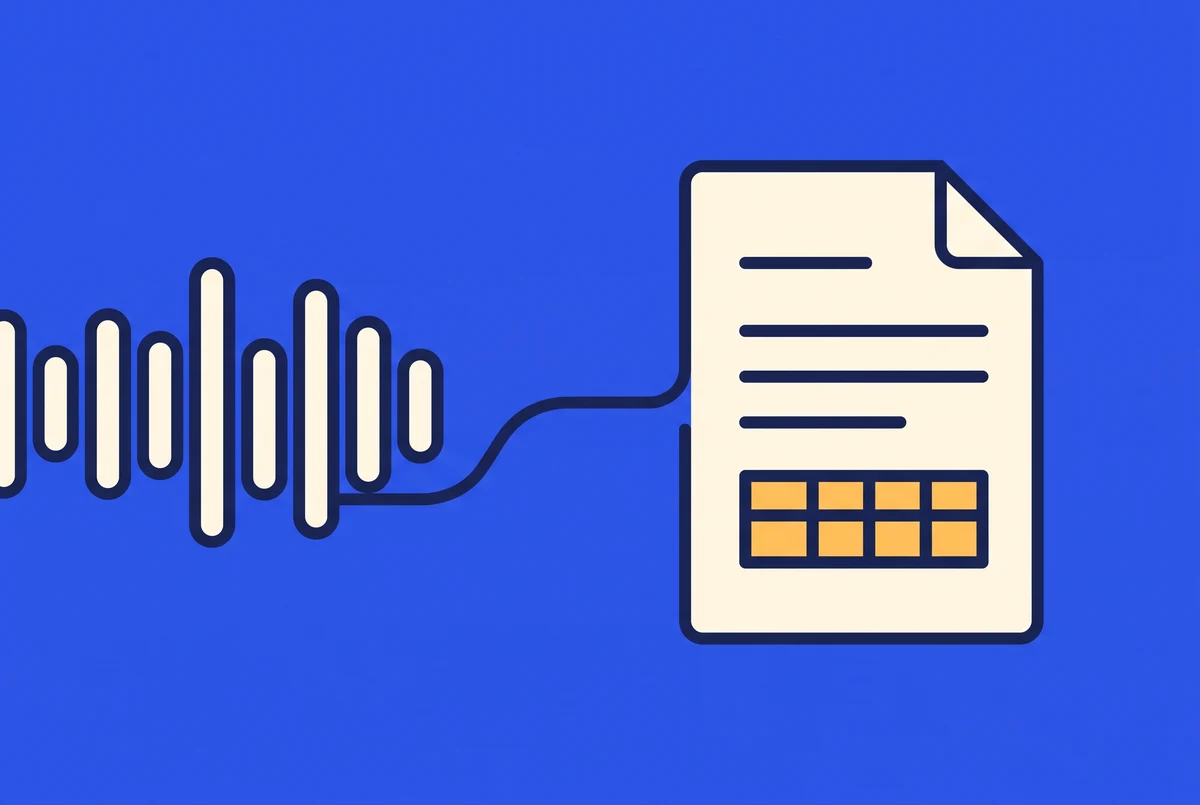 An audio waveform flowing into a document with a price table.