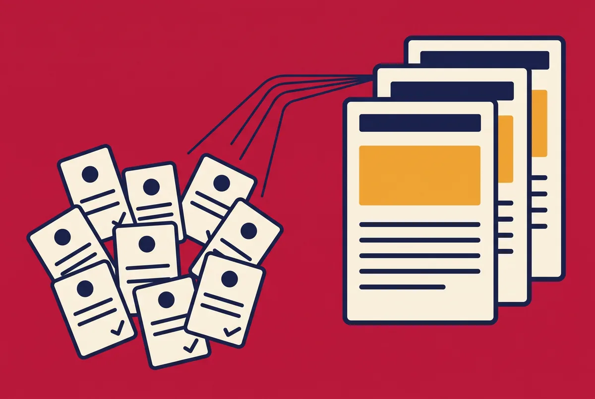 A pile of completed jobs becoming a set of published case studies.