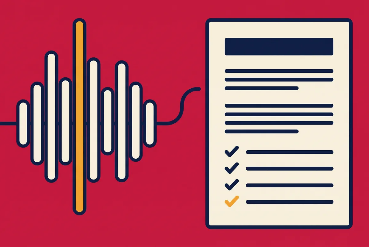 A spoken brief becoming a written specification with a checklist.